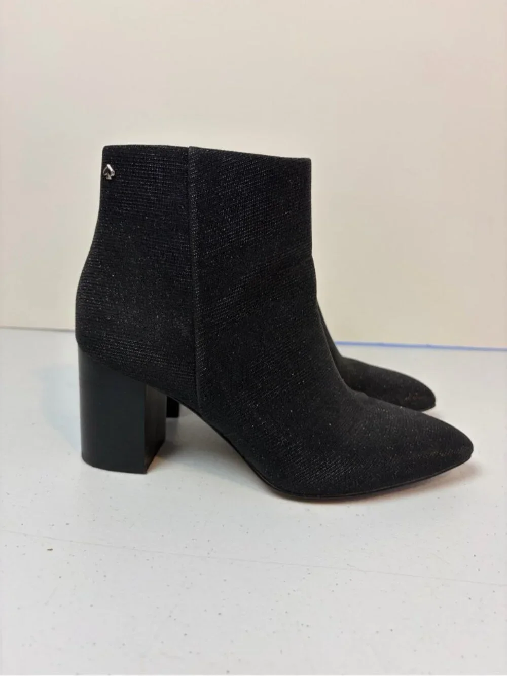 KATE SPADE GISELLE BLACK METALLIC HEEL ANKLE BOOTIE BOOTS WOMENS POINTY TOE 6B